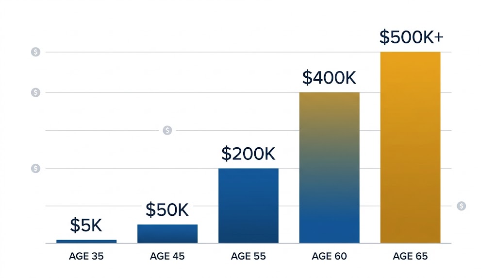 401(k) retirement savings growth chart showing compound growth over 30 years